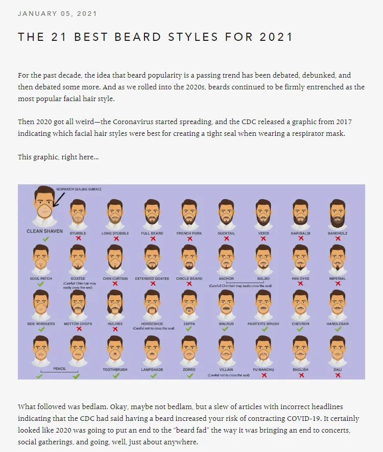 Screenshot of the Beardbrand Urban Beardsman blog page