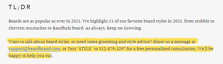 Example of a call-to-action button within a Beardbrand blog post
