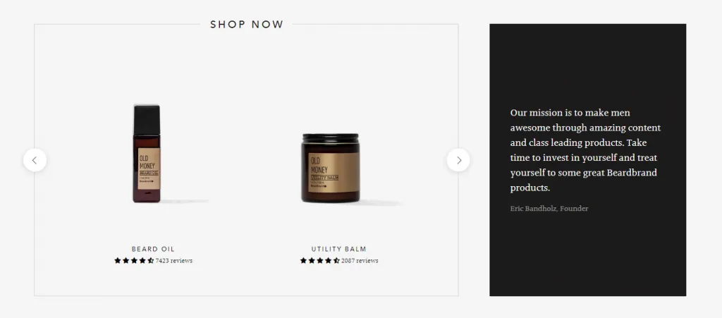 Screenshot of featured products section at the bottom of a Beardbrand blog post