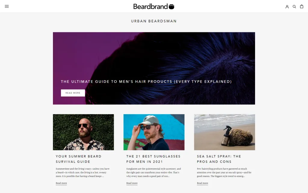 Screenshot of the Beardbrand website homepage