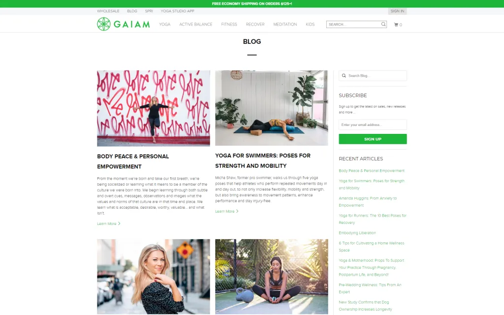 Screenshot of the Gaiam website homepage