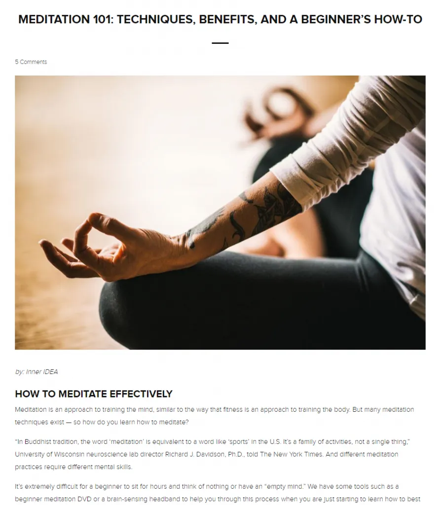 Screenshot of the Gaiam blog page