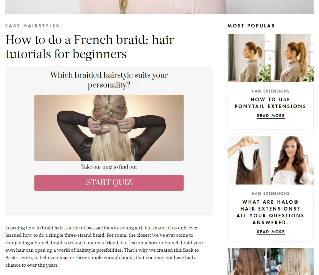 Screenshot of the Luxy Hair blog page
