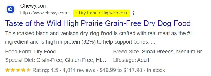 Google search result with rich snippet breadcrumbs.