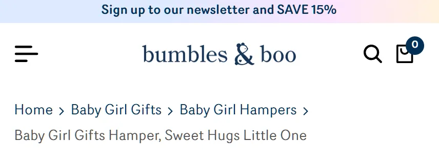 Breadcrumbs implementation on Bumbles & Boo