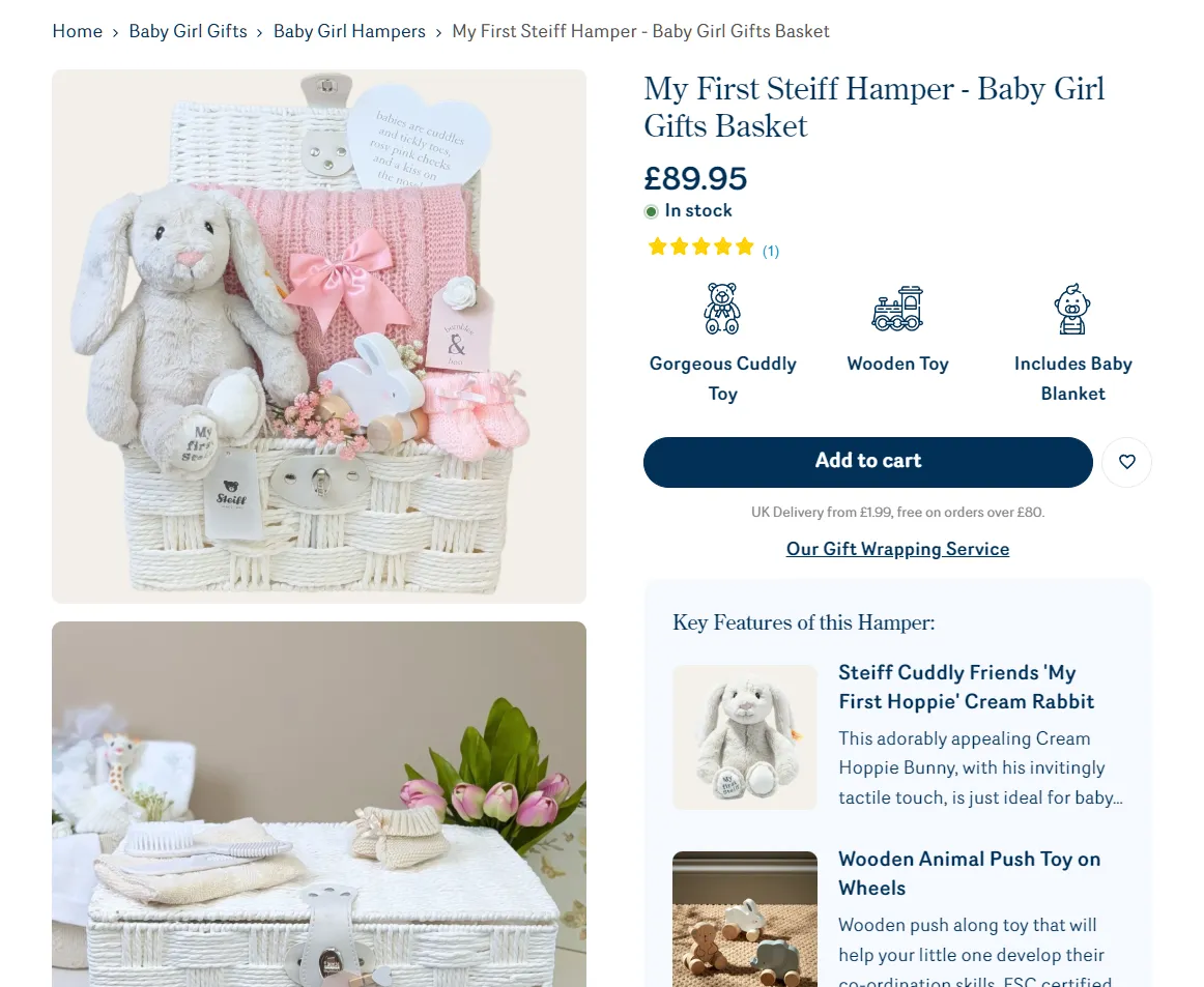 Product page design after optimisation on Bumbles & Boo