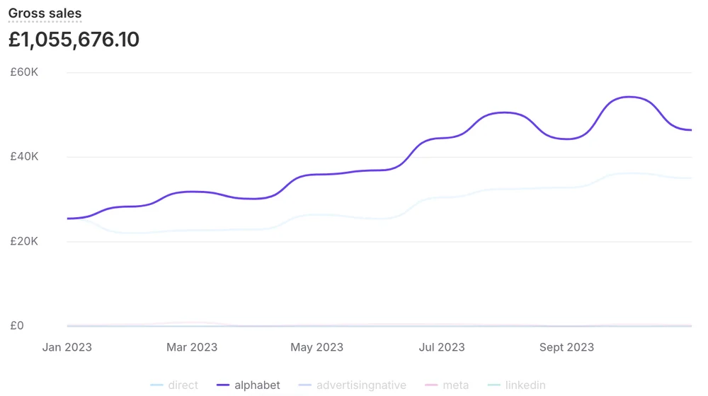 Shopify Analytics sales data showing revenue growth for Bumbles & Boo