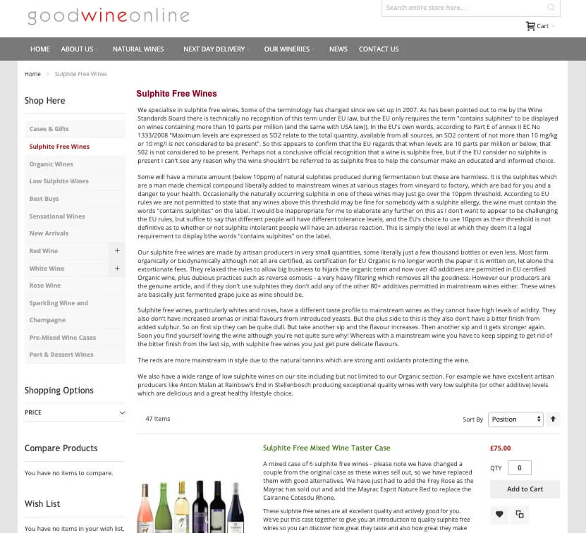 Example of a category page with a large block of text above the products