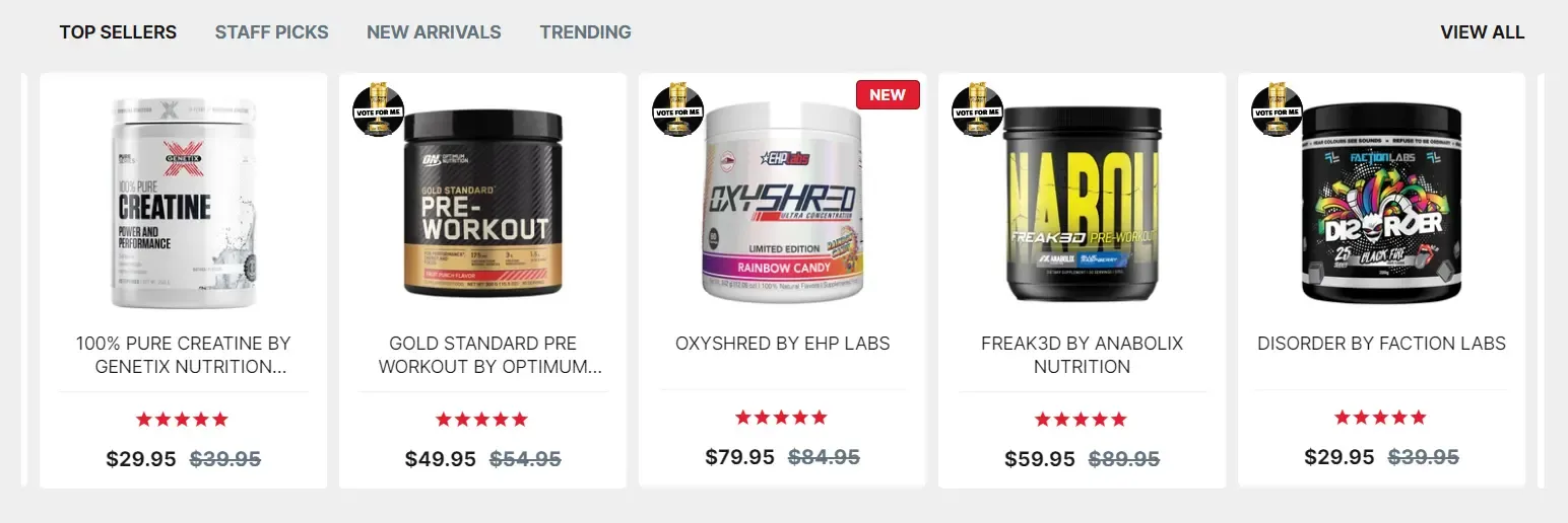 Example of curated products section on a homepage.