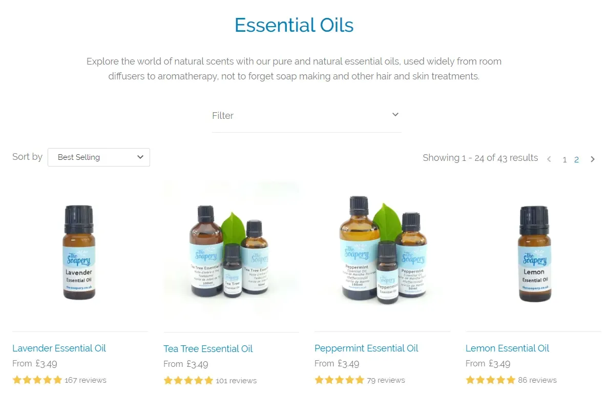 Screenshot showing keyword research for essential oils