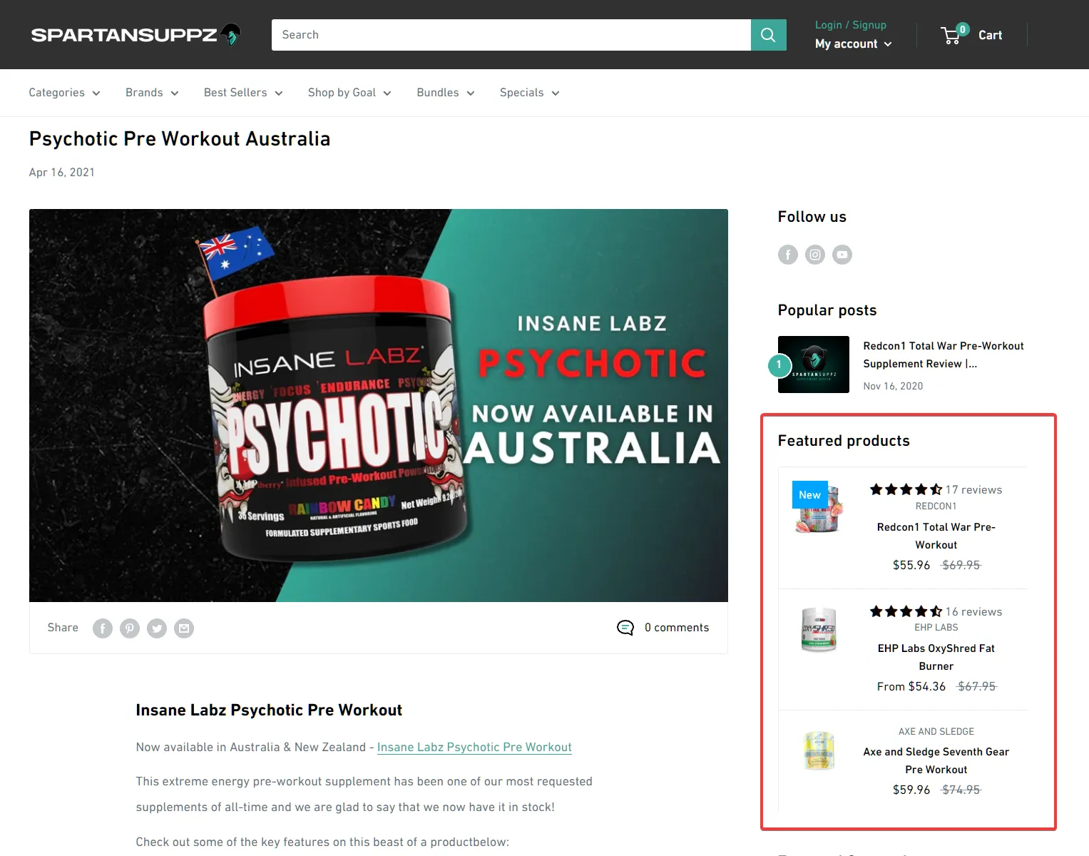 Another example showing featured products in a sticky sidebar.