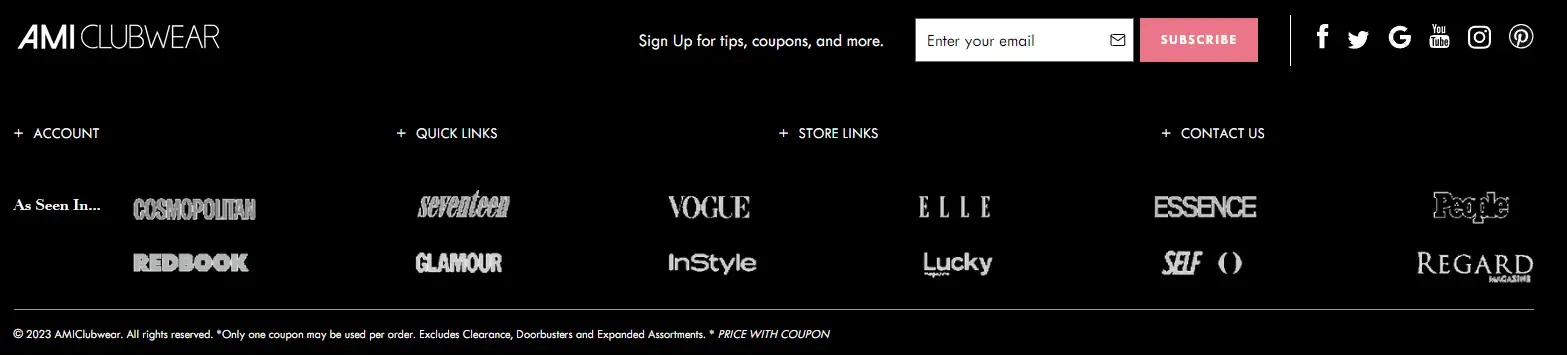 Example footer with an alternative layout, shifting focus