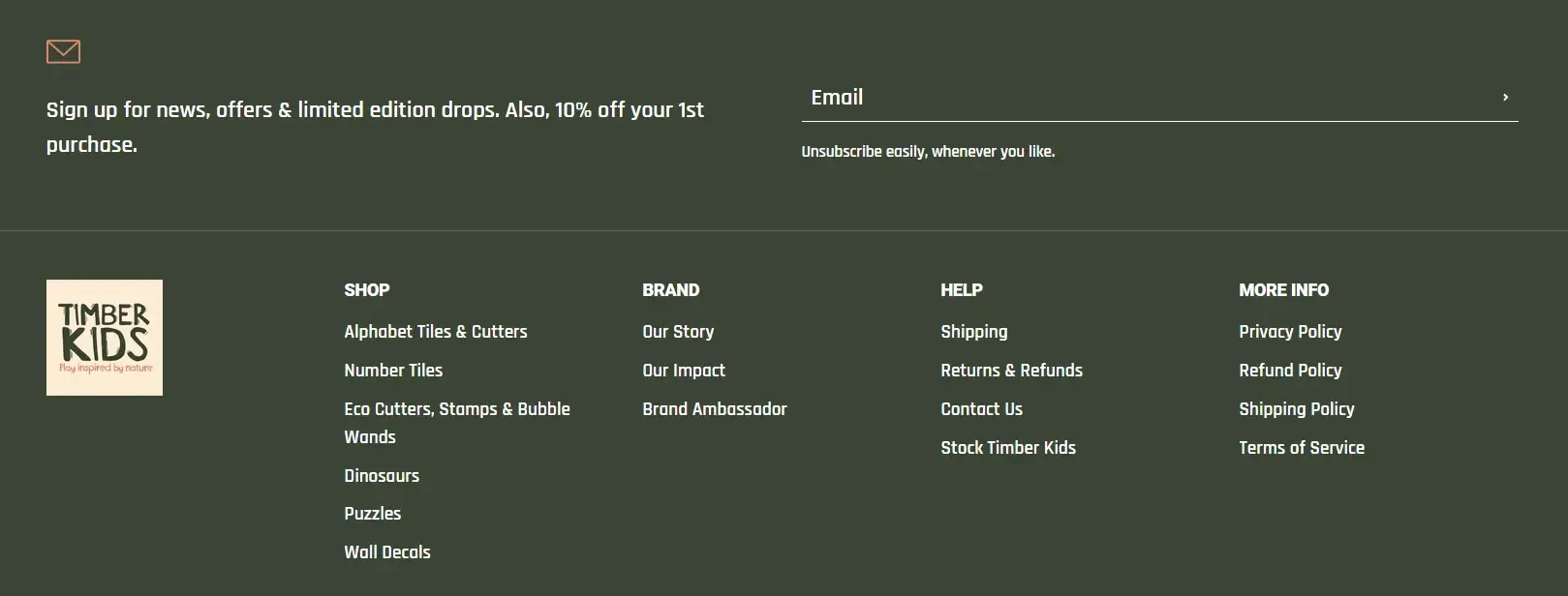 Example of email opt-in form in a Shopify footer