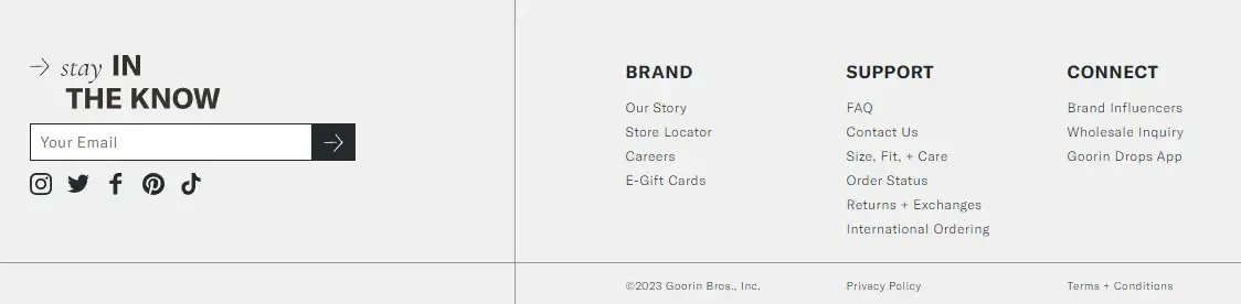 Example footer with an email sign-up form