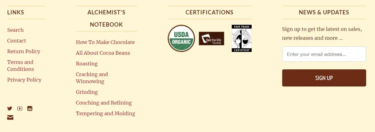 Example footer showing trust signals like certifications