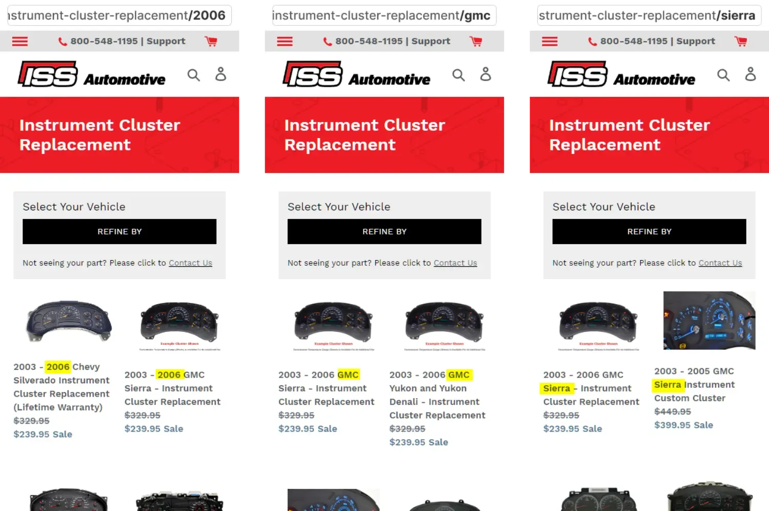 ISS Automotive tag pages example