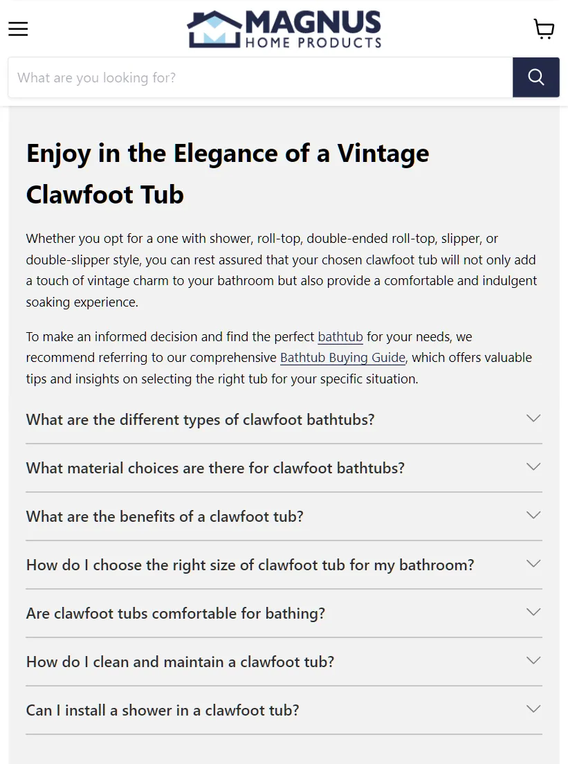 FAQ section on clawfoot tubs page