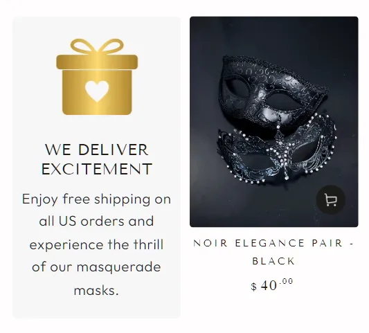 Benefit cards added to product grid on Masquerade Store