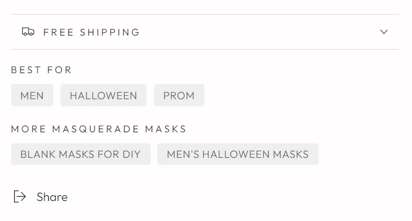 Product page upgrades with breadcrumbs and collection links on Masquerade Store