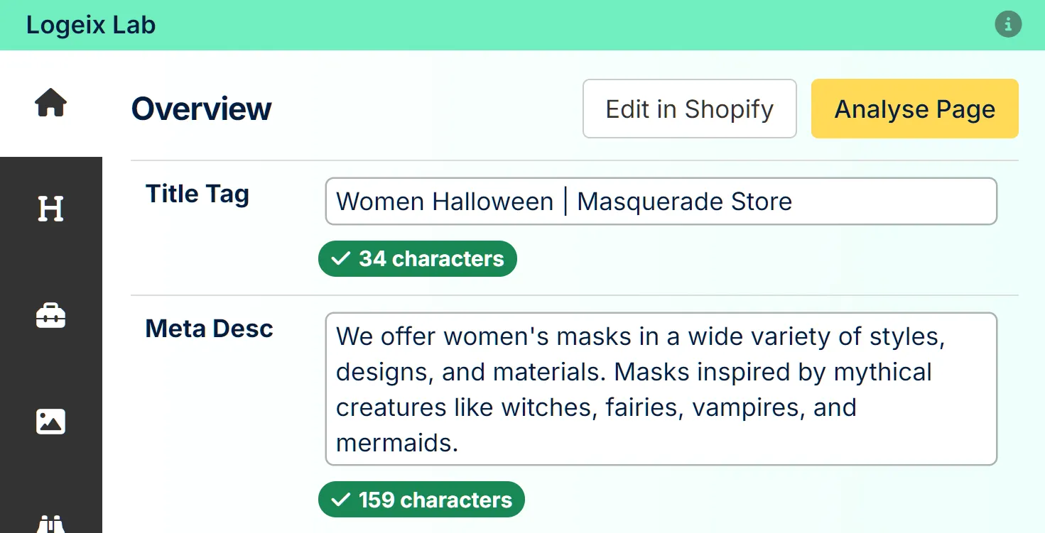 Title tag optimisation for Women's Halloween masks on Masquerade Store