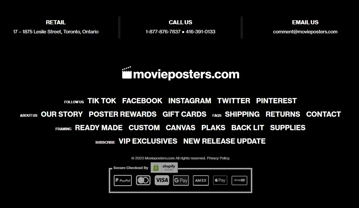 Creative footer design mimicking a movie poster billing block