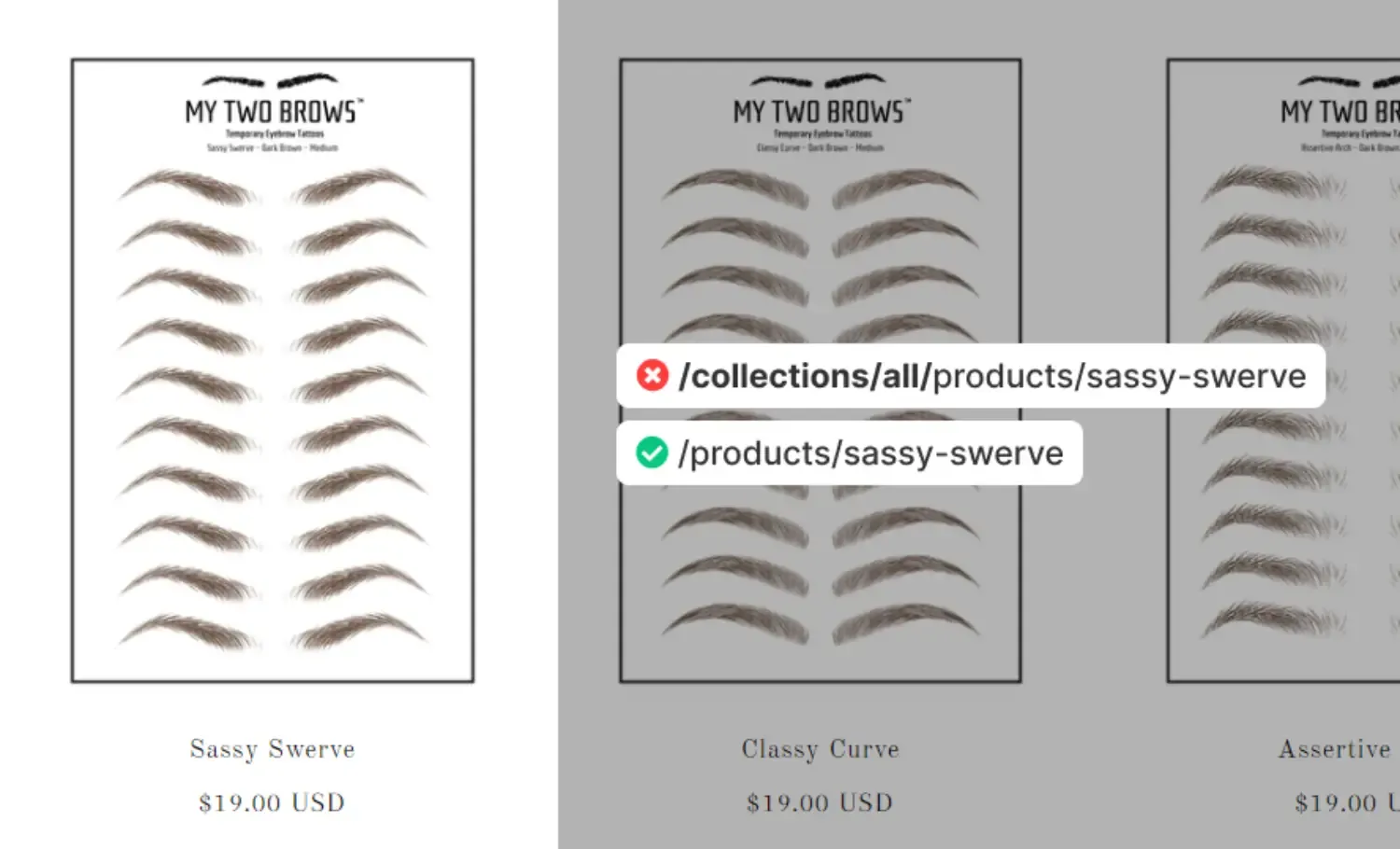 My Two Brows product URL structure example