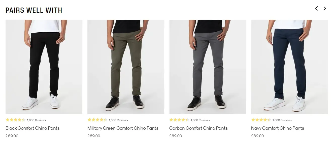 True Classic "Pairs Well With" section example.