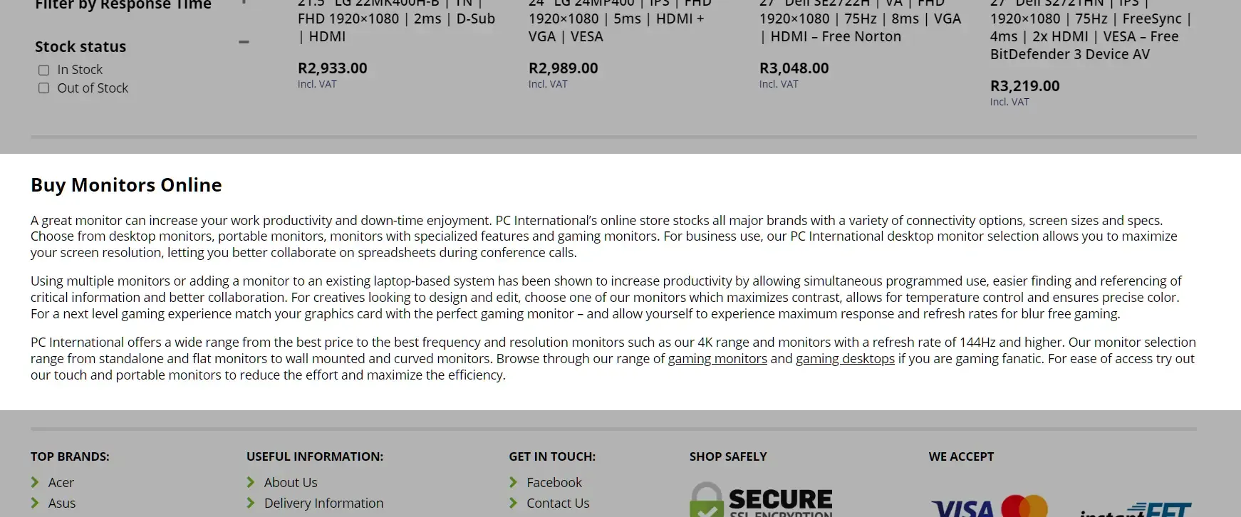 Example of product category descriptions for PC International