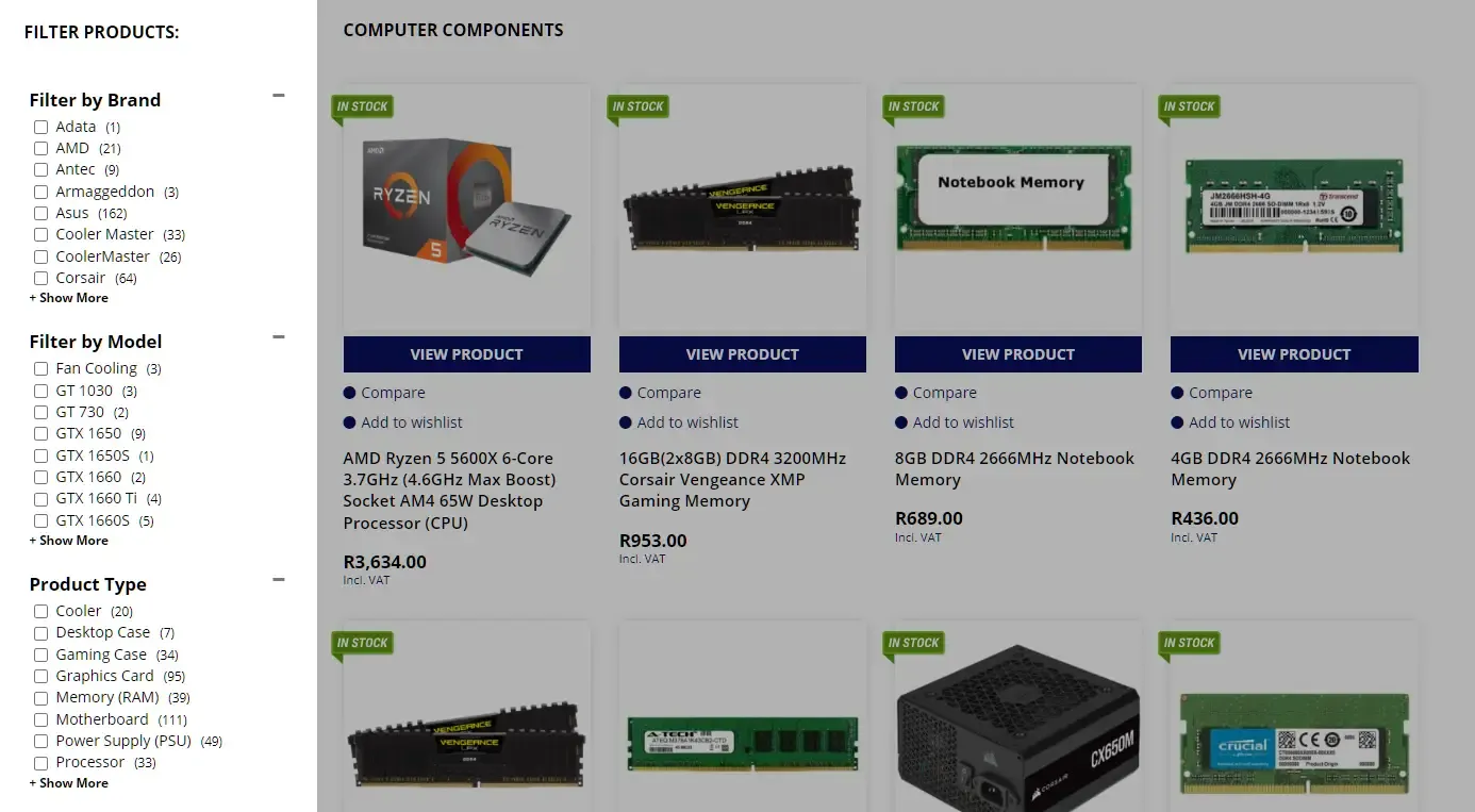 PC International faceted navigation example