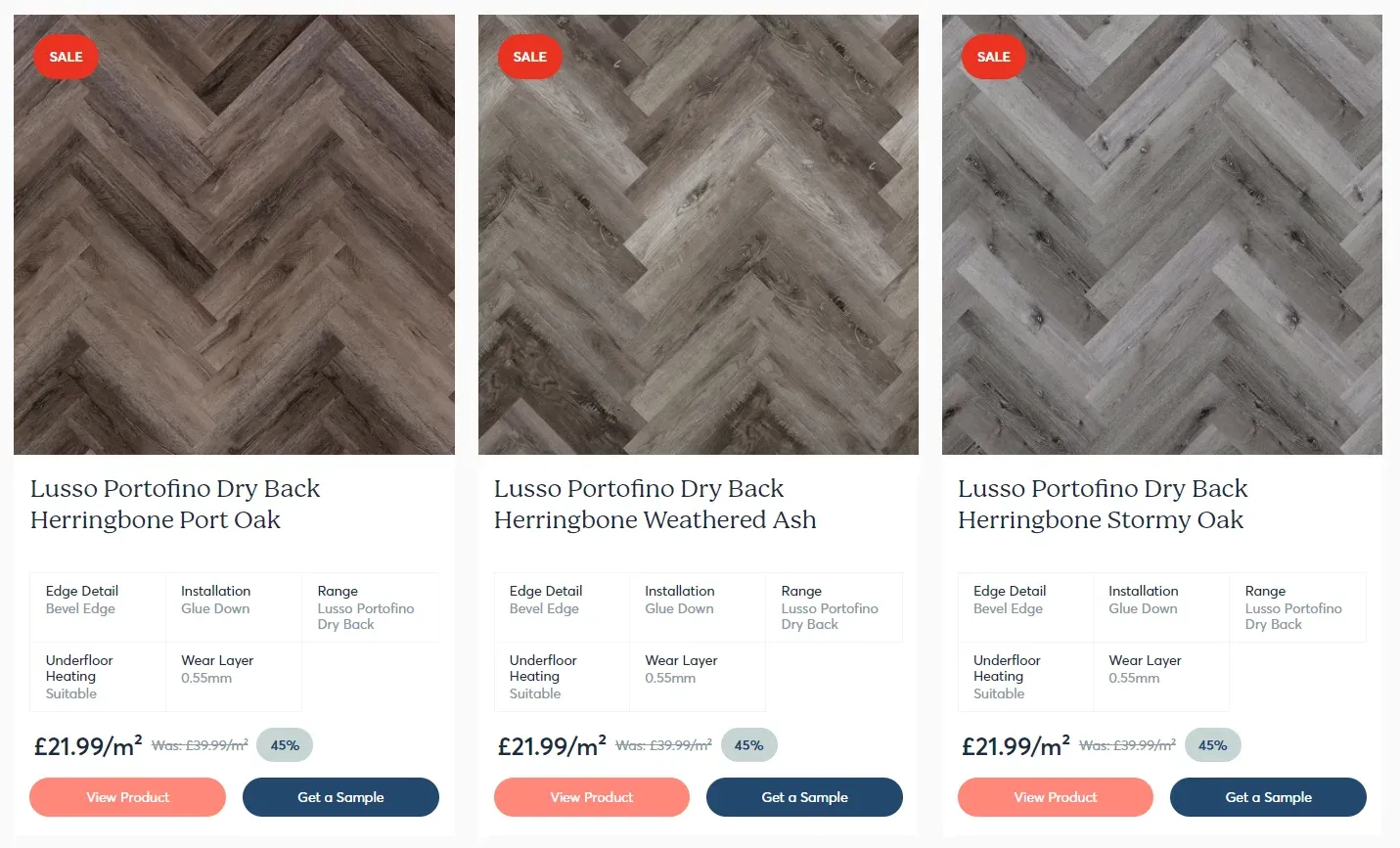 Screenshot of product grid displaying a small table of product details