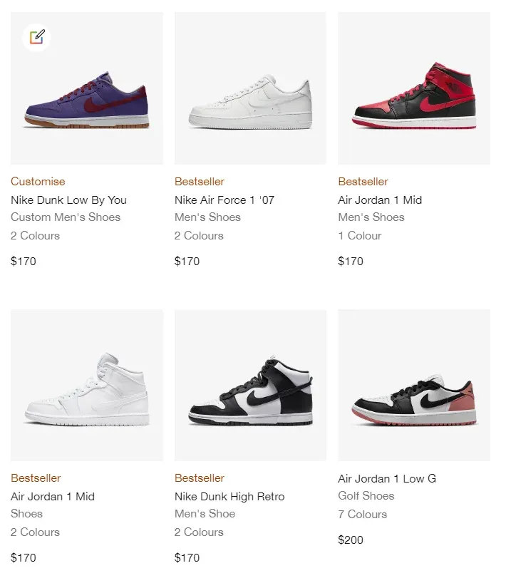 Example of a standard ecommerce product grid layout