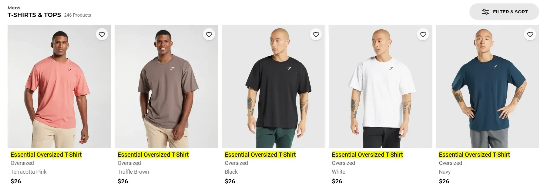 Example of product variants shown as separate products.