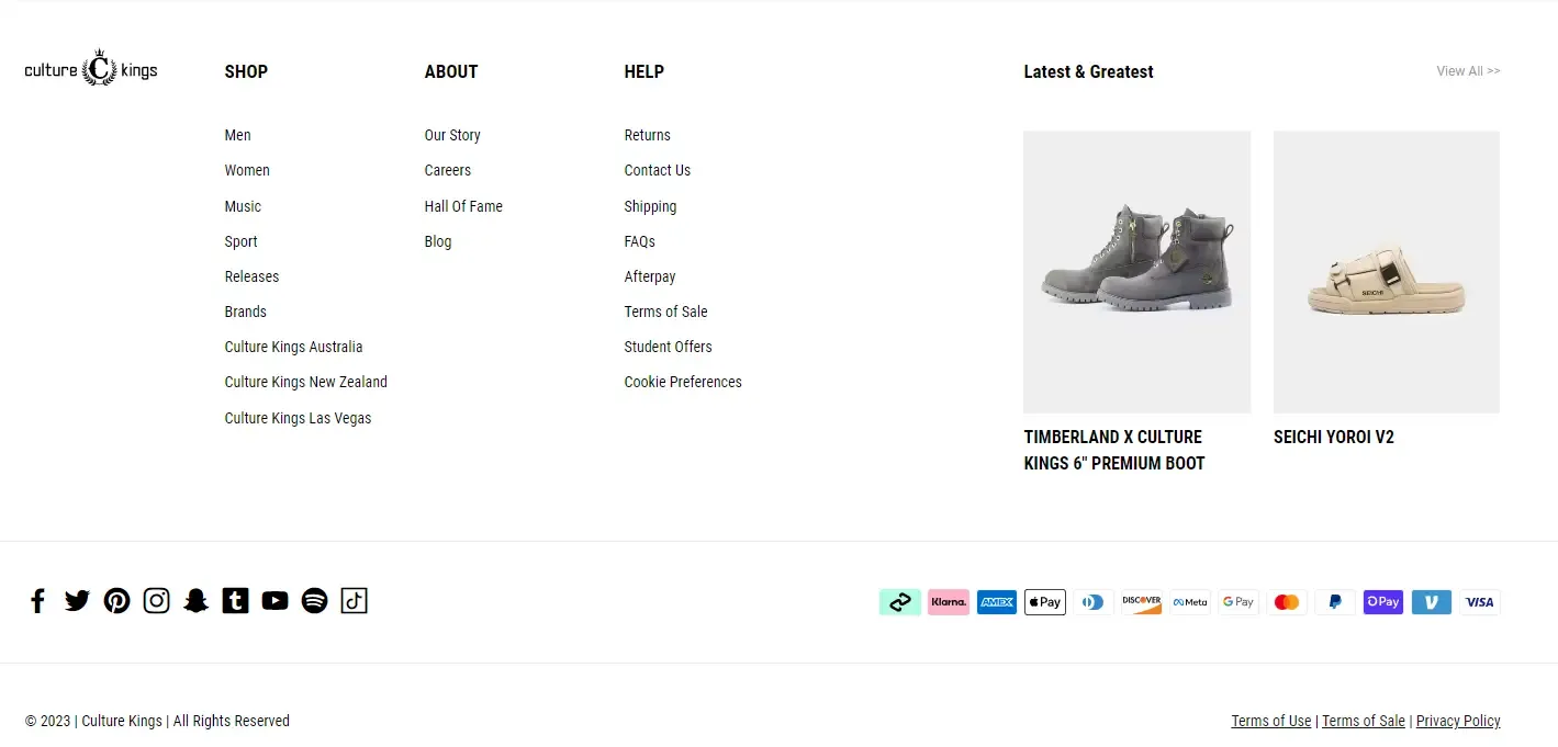 Example footer featuring product links