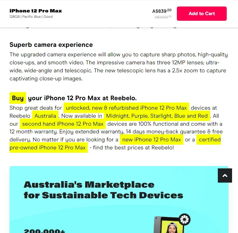 Reebelo product descriptions example