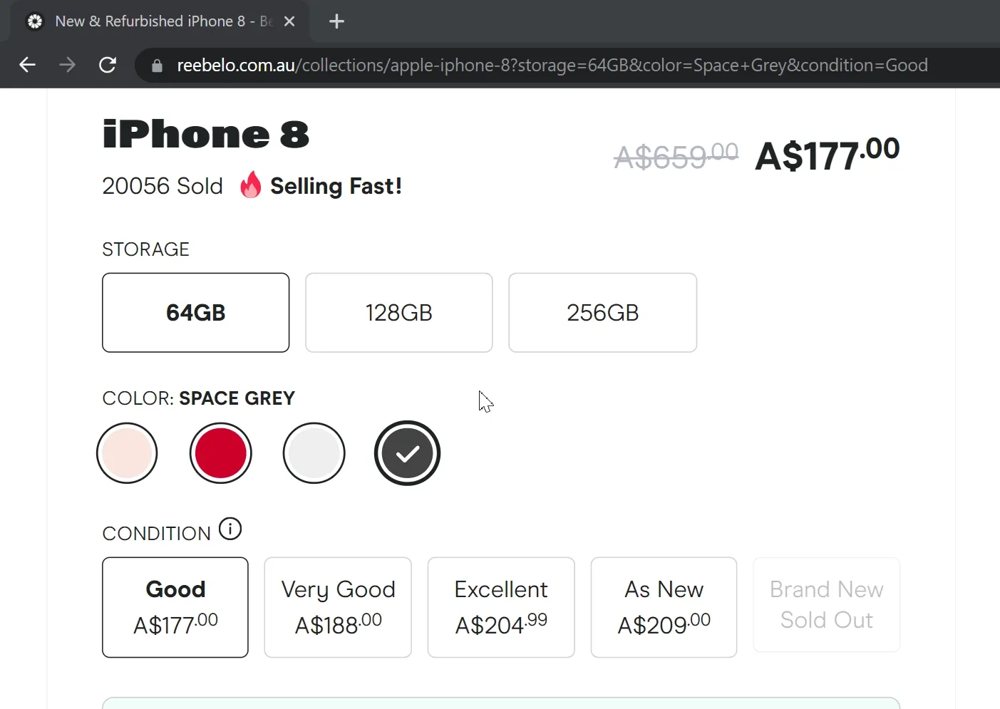 Animation showing Reebelo product parameters changing in URL