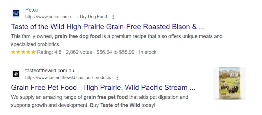 Google search result with rich snippet reviews.
