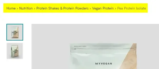 Screenshot displaying breadcrumb navigation on a webpage.