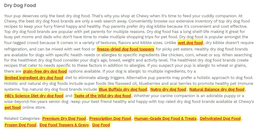 Screenshot of a product collection description that includes contextual links to other pages.