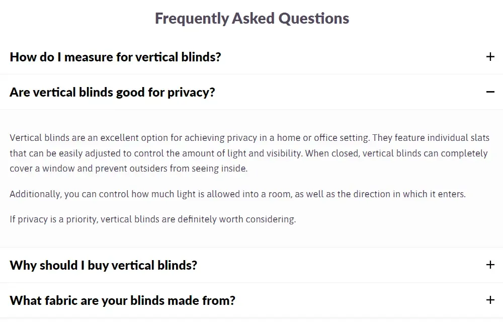 Screenshot of a webpage section displaying frequently asked questions in an accordion format.