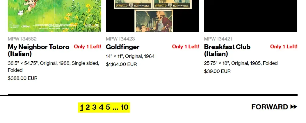 Screenshot showing numbered pagination links below a product grid.
