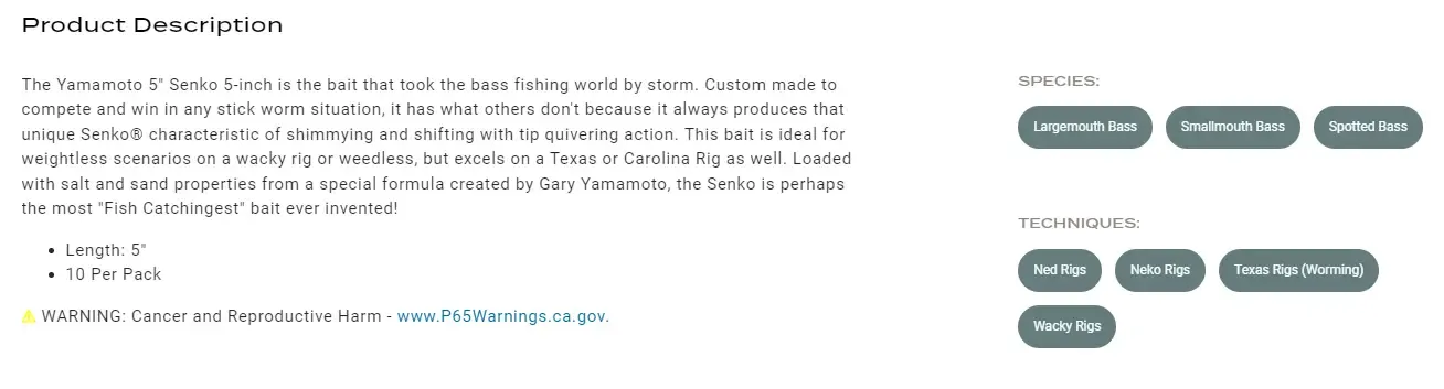 Screenshot of a product page showing links back to relevant collections, organized by category like type or brand.