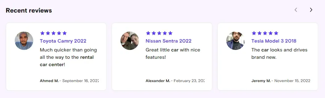 Screenshot of a webpage section showcasing curated customer reviews in a carousel format.