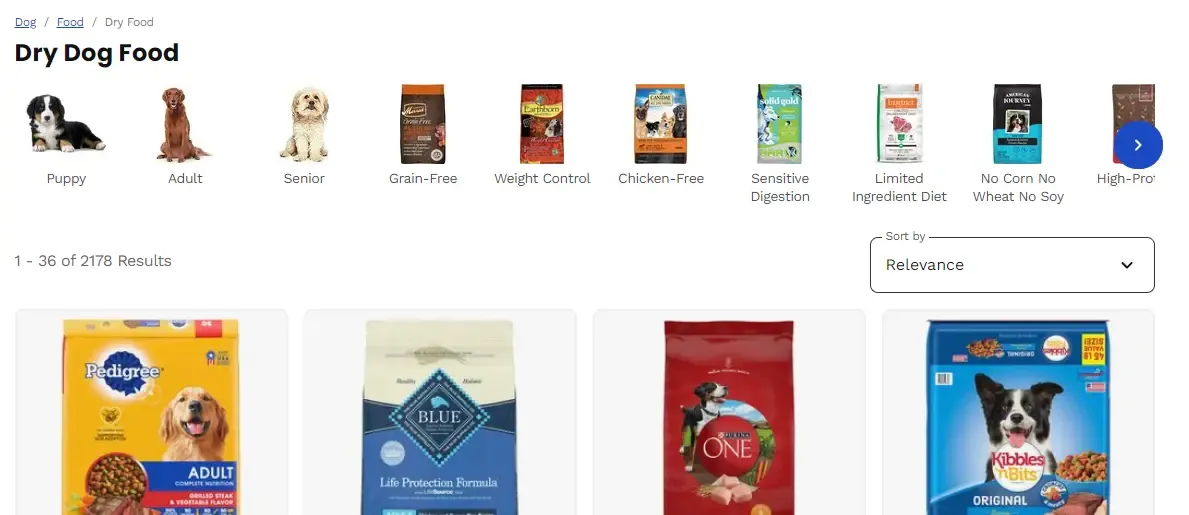 Screenshot showing a collection page linking to sub collections, displaying a few products from each.