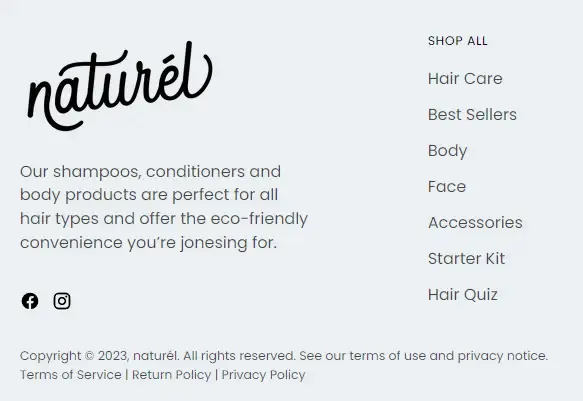 Example of company information in a Shopify footer