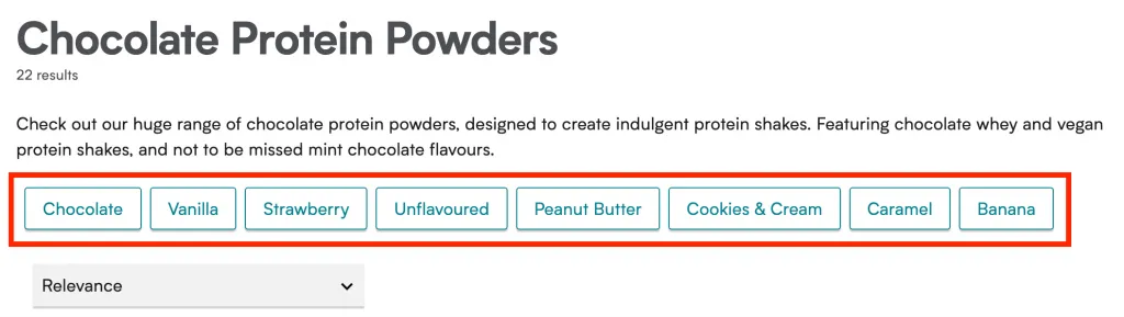 Screenshot showing subcategory links on a collection page.