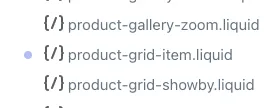 Screenshot showing the product-grid-item.liquid file path in Shopify theme editor.