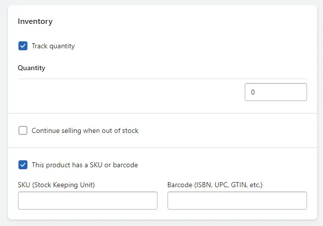 Screenshot showing where to add SKU to a product in Shopify