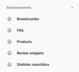 Screenshot of the Enhancements section in Google Search Console.