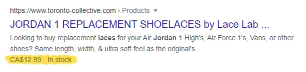 Screenshot of a search result showing a product offer with price and availability.