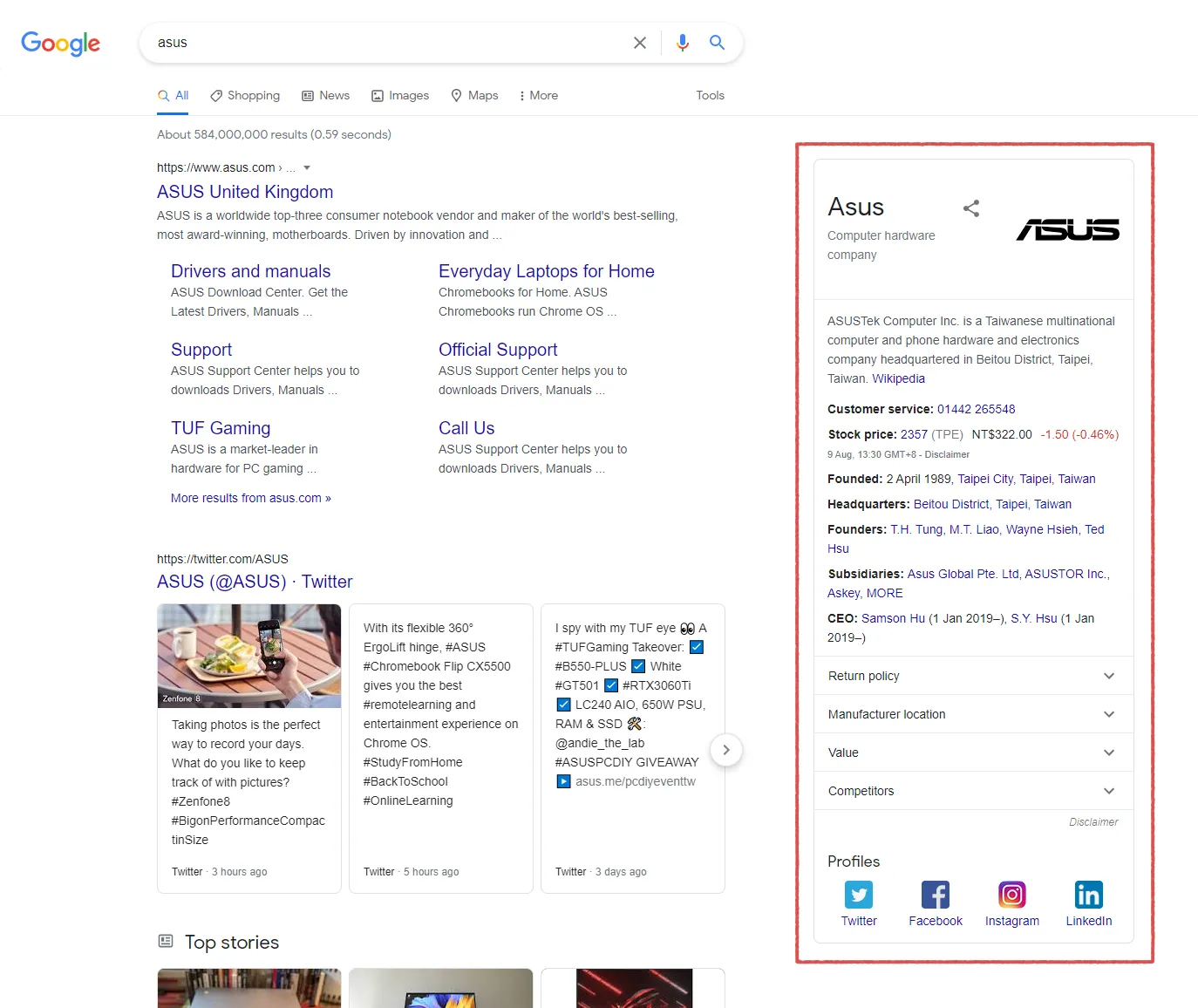 Screenshot of a search result showing an organization rich snippet with logo and information.